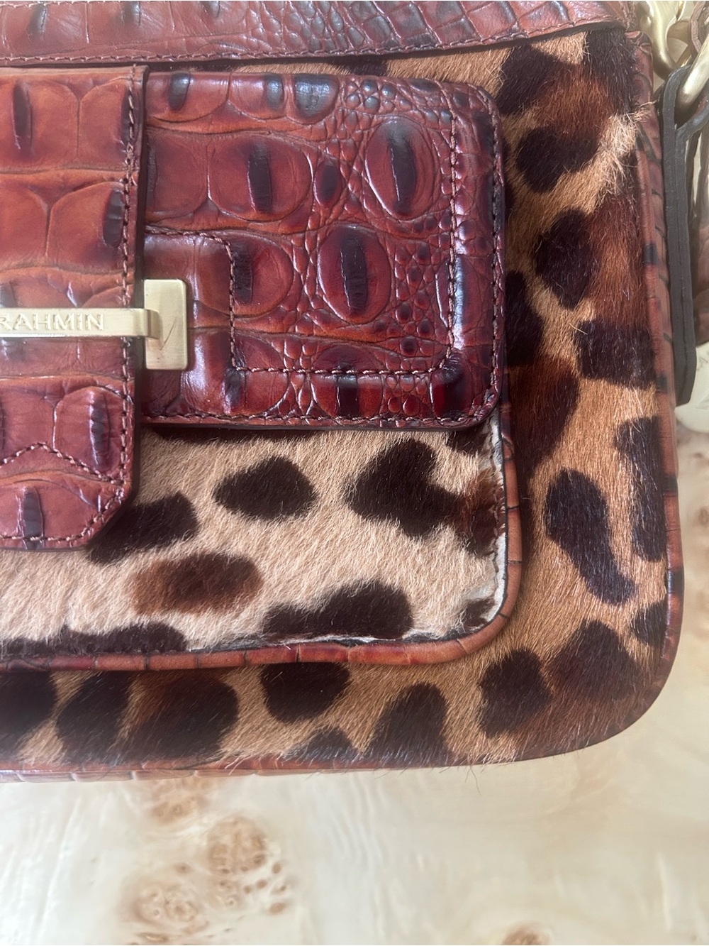 Brahmin Brown Leopard & Croc-Texture Crossbody: please read description - Picture 3 of 6